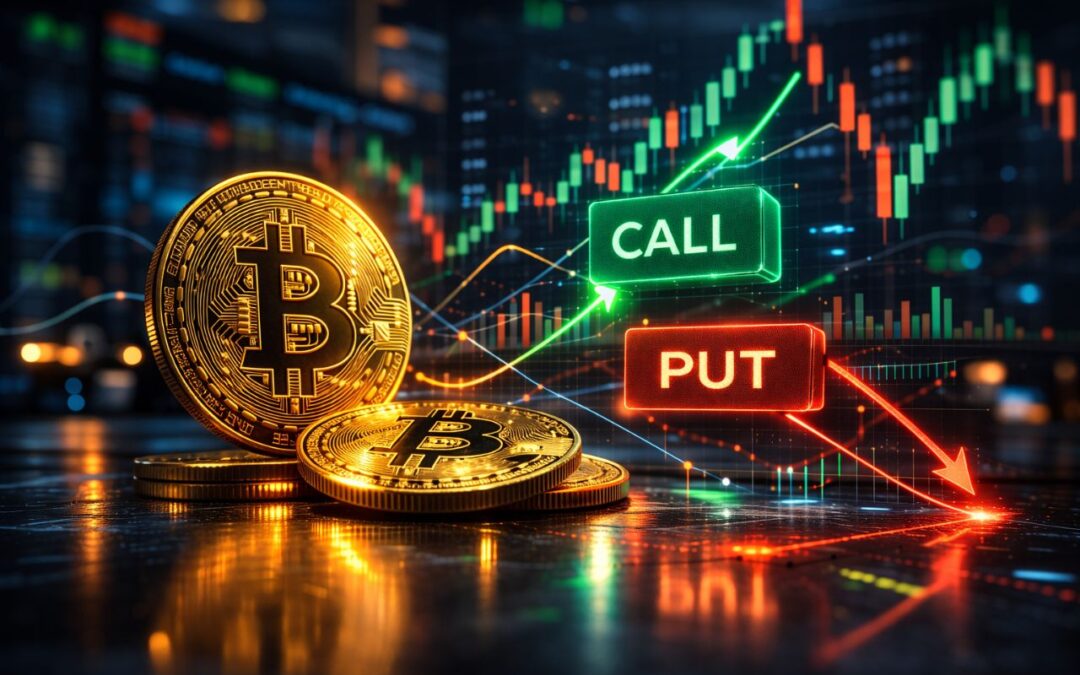 Crypto options trading concept with call and put visualization